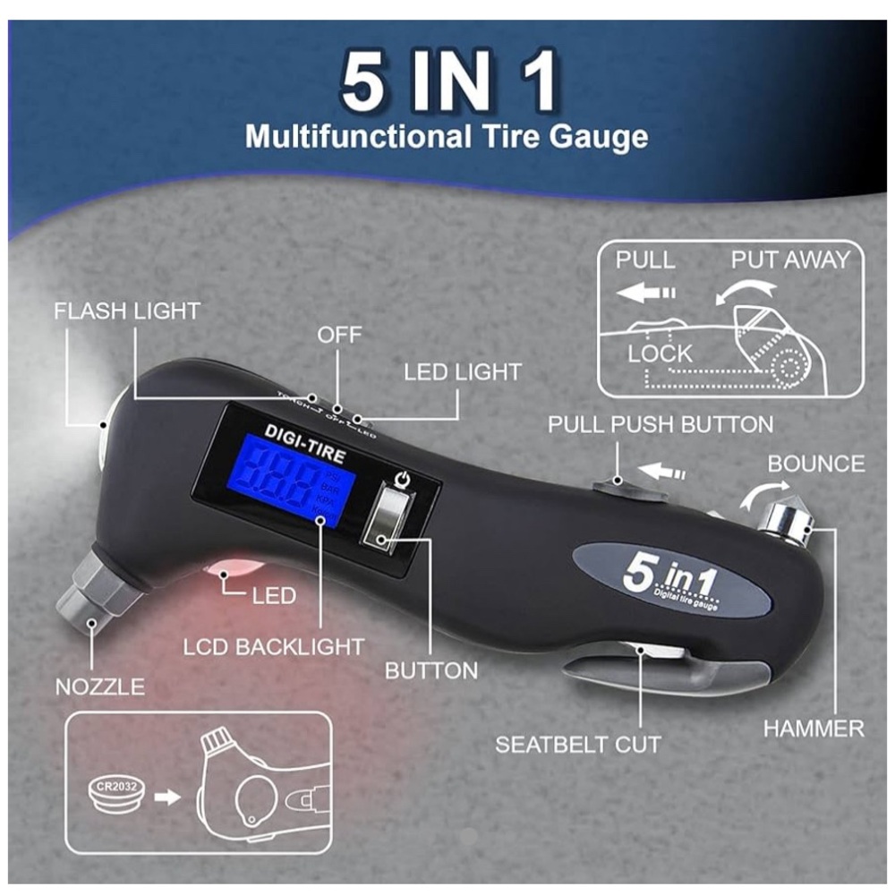 👷🏻‍♀️NIB-CARTMAN 5-in-1 Digital Tire Gauge Auto Emergency Tool